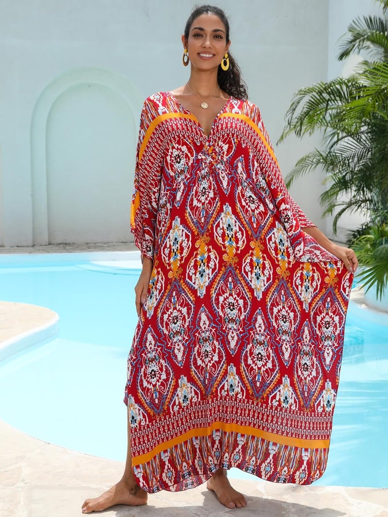 KEYLORTING Women's Plus Size Kaftan Dress – Plus Size Maxi Dress Moo Moos Beach Cover Up,Bathing Suit Cover-Up Loungewear - Image 2